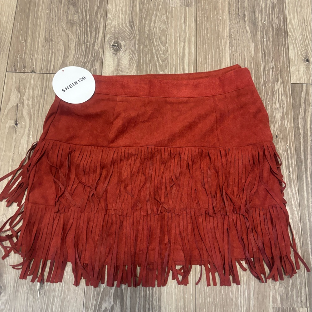 Fringe Faux Suede Skirt-Small